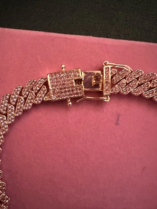 Rose Gold and pink Pave Cuban Link Necklace - Women's Jewelry - Picture 4 of 7